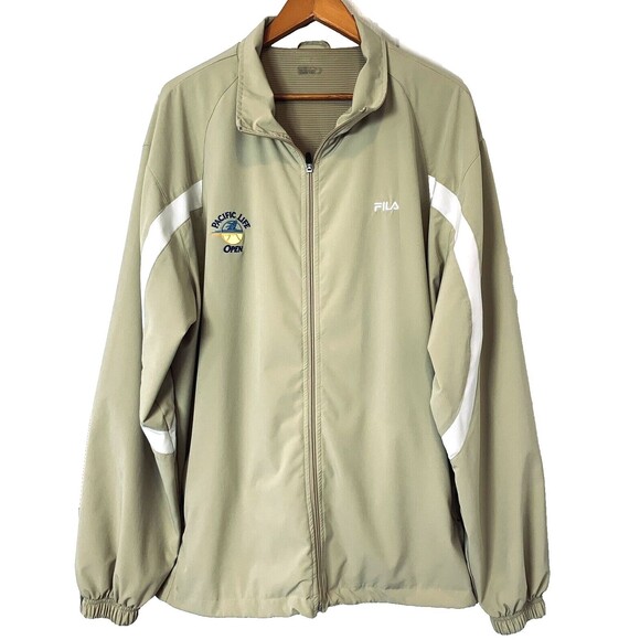 Fila Pacific Life Open Tennis Jacket Tan Embroidered White Logo 3XL VTG 70s - Picture 1 of 15